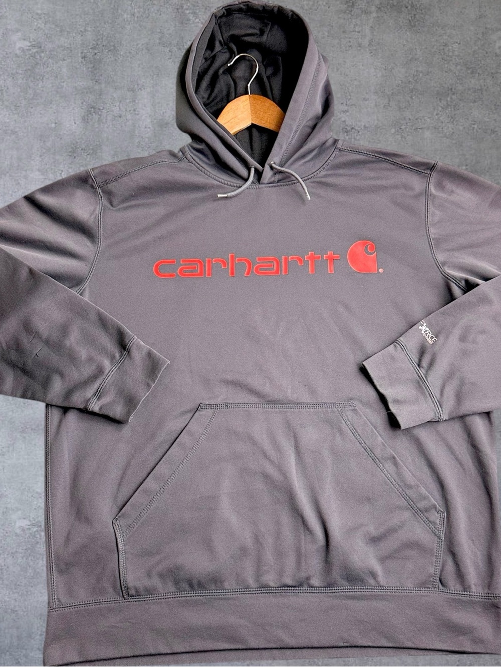 Carhartt Force Hoodie Mens L Gray Relaxed Fit Logo Pullover Workwear 102314